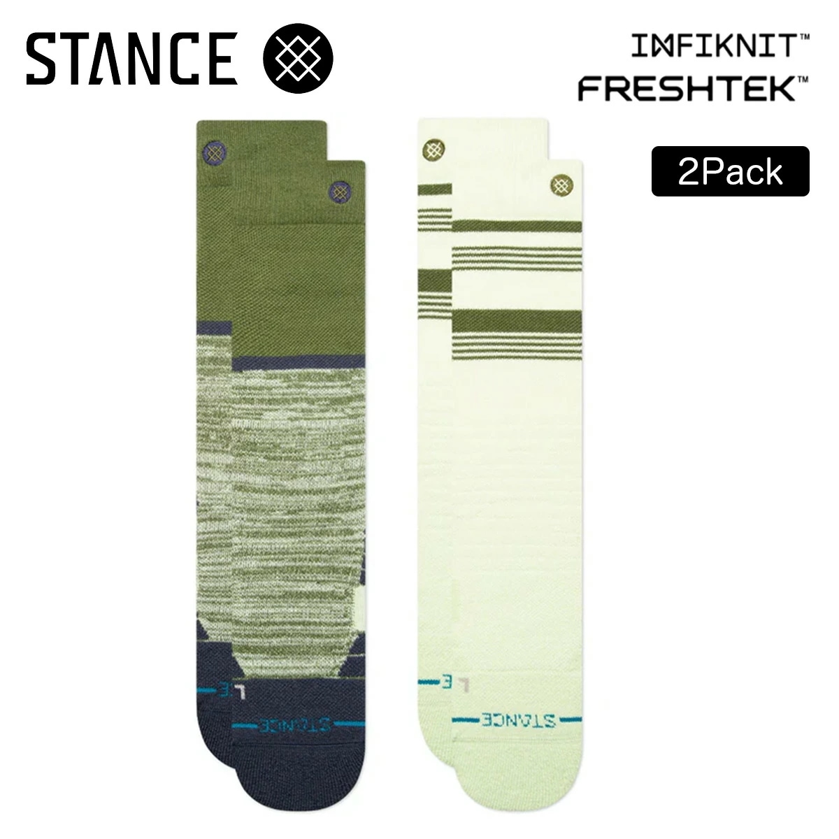 靴下 ユニセックス BACKSIDE MID POLY SNOW 2 PACK インフィニット フレッシュテック グリーン 2足 吸汗 速乾 防臭 耐久性 疲労軽減 スノーソックス ウインターソックス