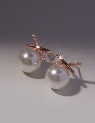 14K ボリア スワロフスキー パール ピアス