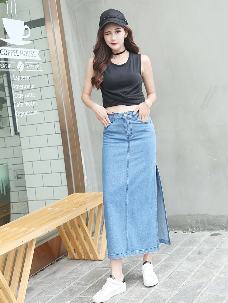 3379.デニムタイトロングスカート 2019 春夏 sale 春夏 sale ボトムス 美ライン おしゃれ きれいめ カジュアル ストリート お出かけ お呼ばれ 女子会 通勤 通学 普段使い