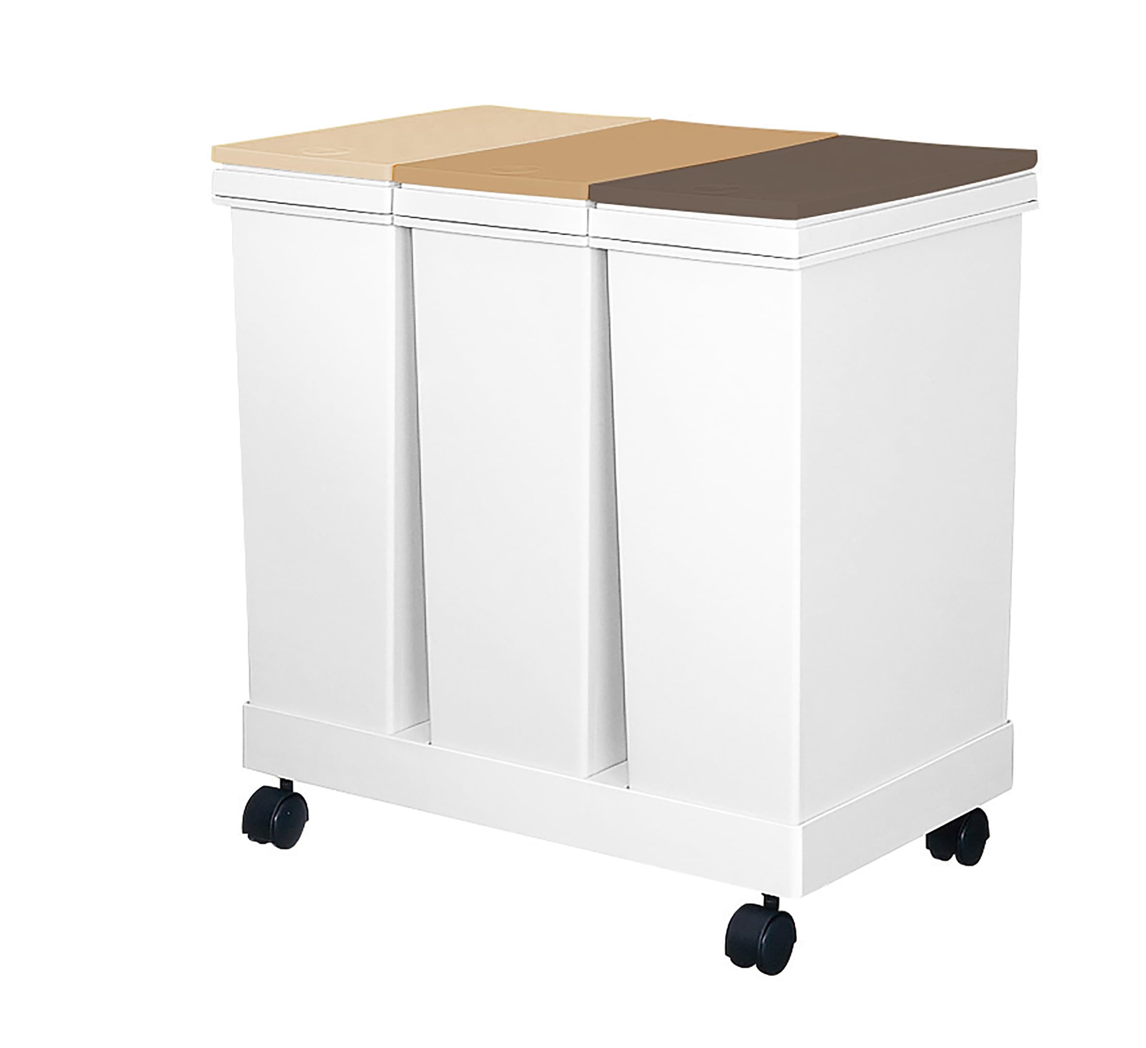 アスベル ゴミ箱 フタ付 プッシュ式 20L×３ 日本製 横型 ワゴン 3分別 幅53.3×奥行34.0×高さ53.0cm ブラウン