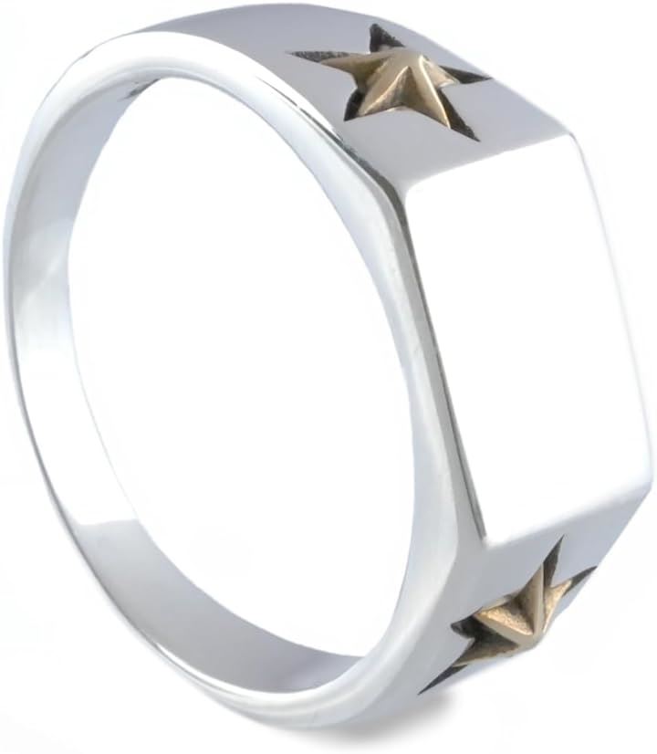 印台 リング シルバー 925 指輪 シンプル シグネットリング スター スターリングシルバー メンズ( シルバー)
