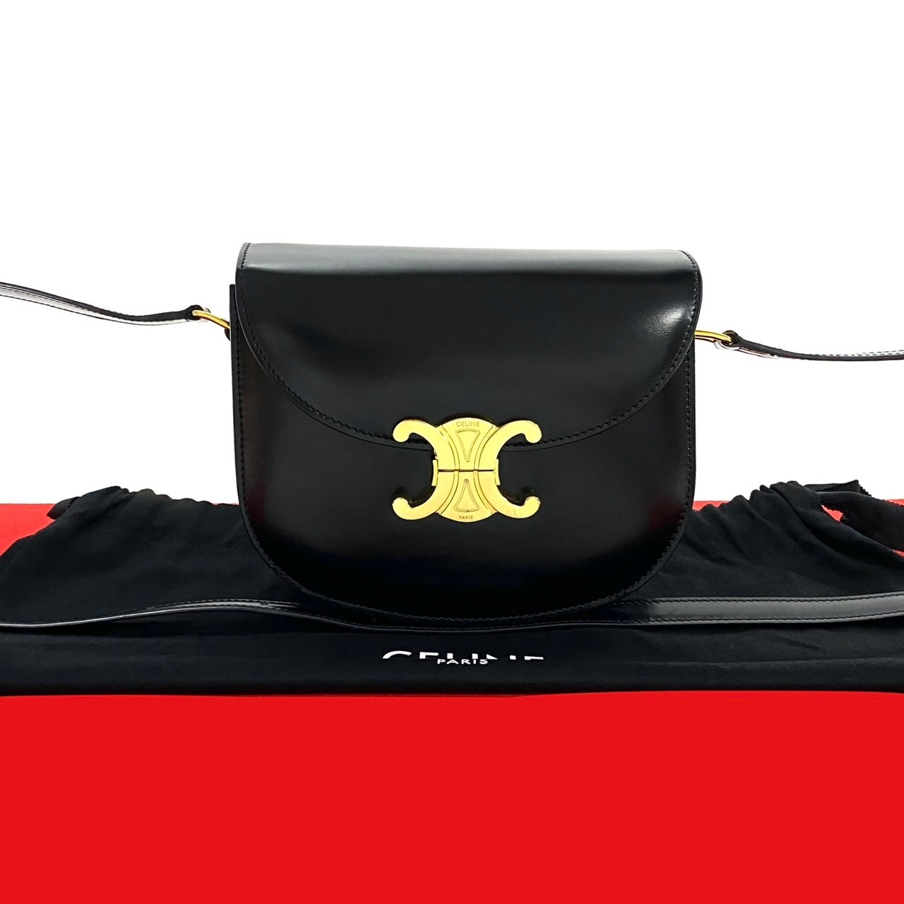 ティーン ブザス クレア トリオンフ ロゴ 金具ショルダーバッグ レザー カーフ レザー ブラック 24033