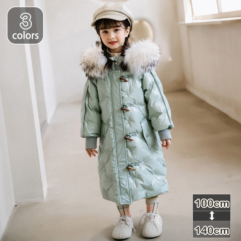1000円OFFクーポン ダウンジャケット 子供服 防寒防風 冬 ロング ダウンコート 女の子 ガールズ フード付き 防寒コート 無地 厚手 冬服 前開き ジップアップ アウター キッズ ジャンパー 8,729円