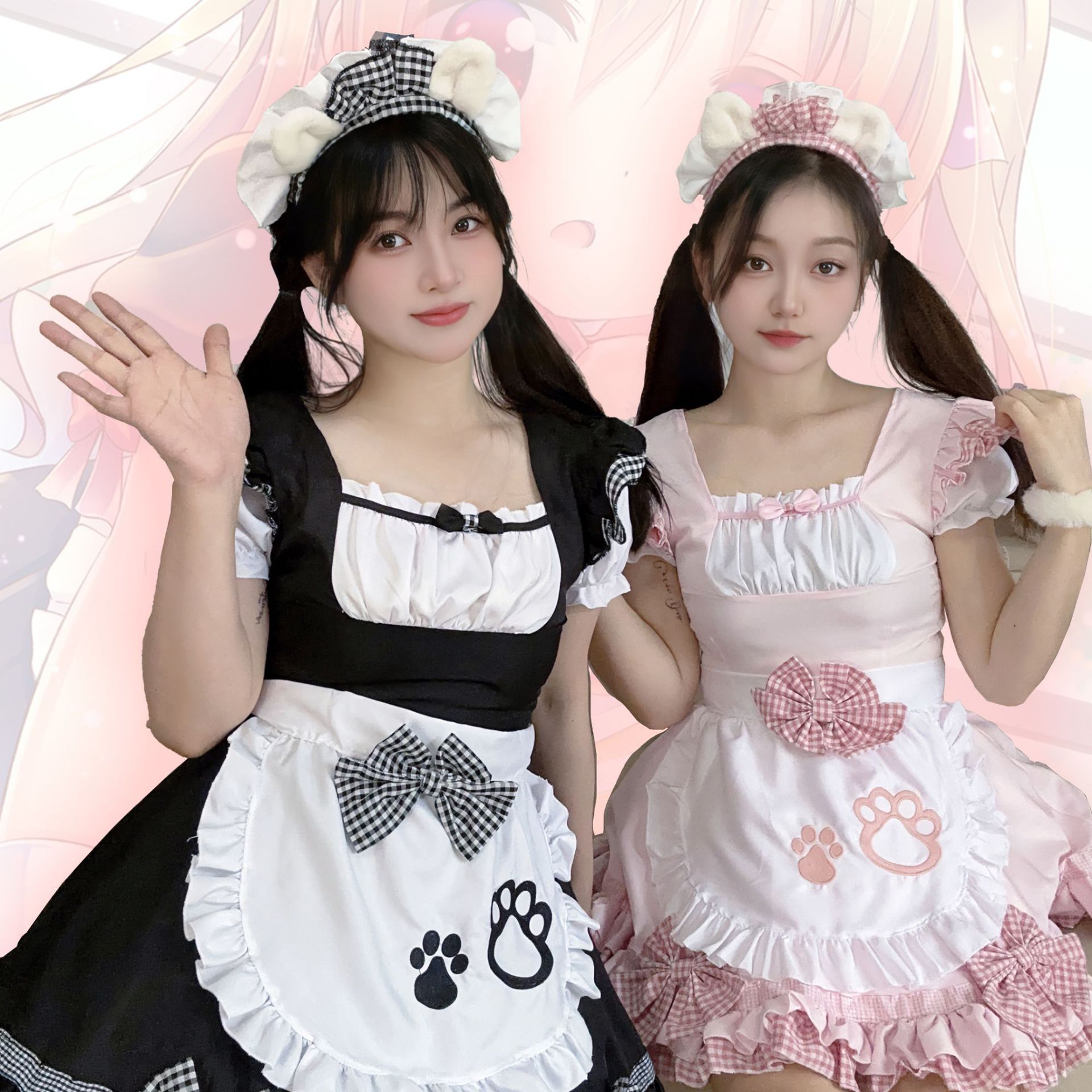 日系 メイド 甘い 子猫 野生 コスプレ かわいい 二 次元 ロリータ ドレス