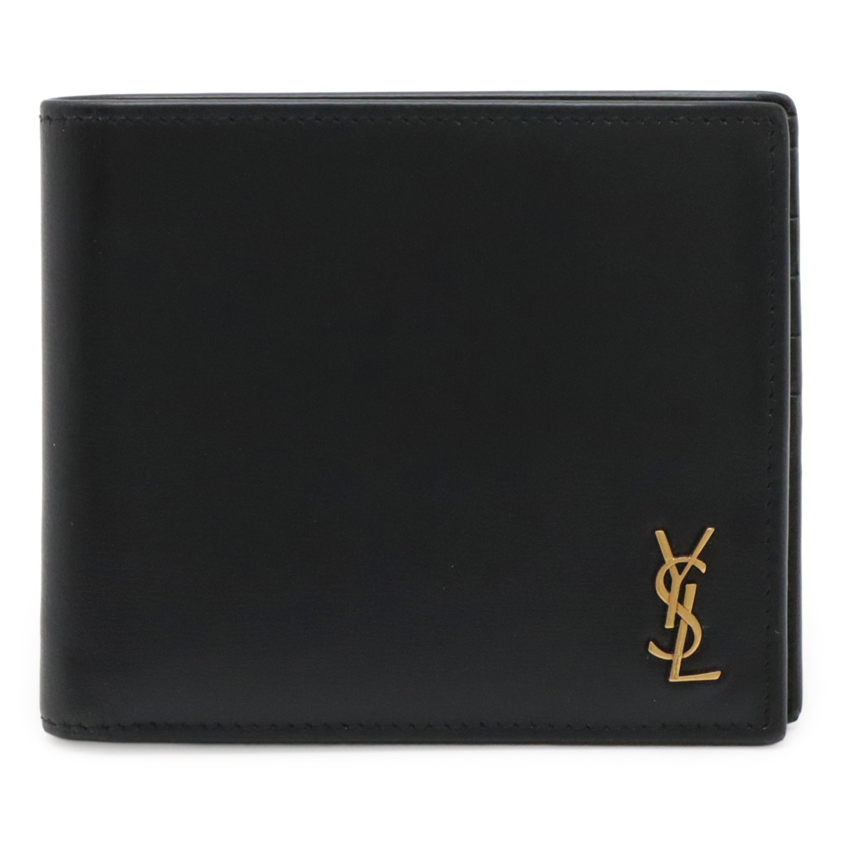 YSL イブサンローラン タイニー カサンドラ ロゴ 2つ折札入れ 二つ折り財布 レザー ブラック 黒 60772