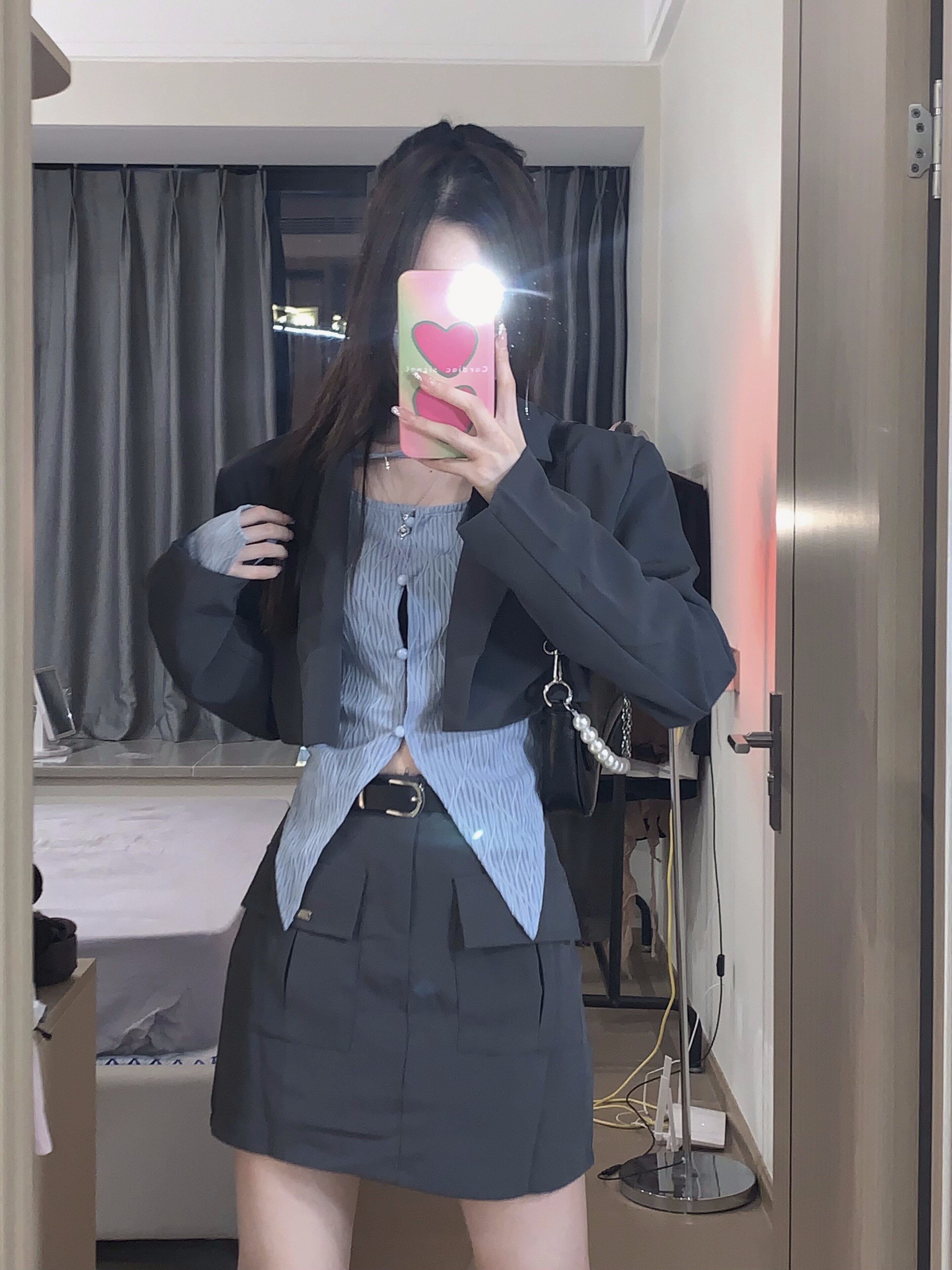 トップス アウター スカート レディース ブラウス ジャケット ミニスカート クロップド丈 クロップド丈セットアップ 変形シャツ ミニ丈 長袖 袖あり Uネック デコルテ 前開き ストレート 薄手