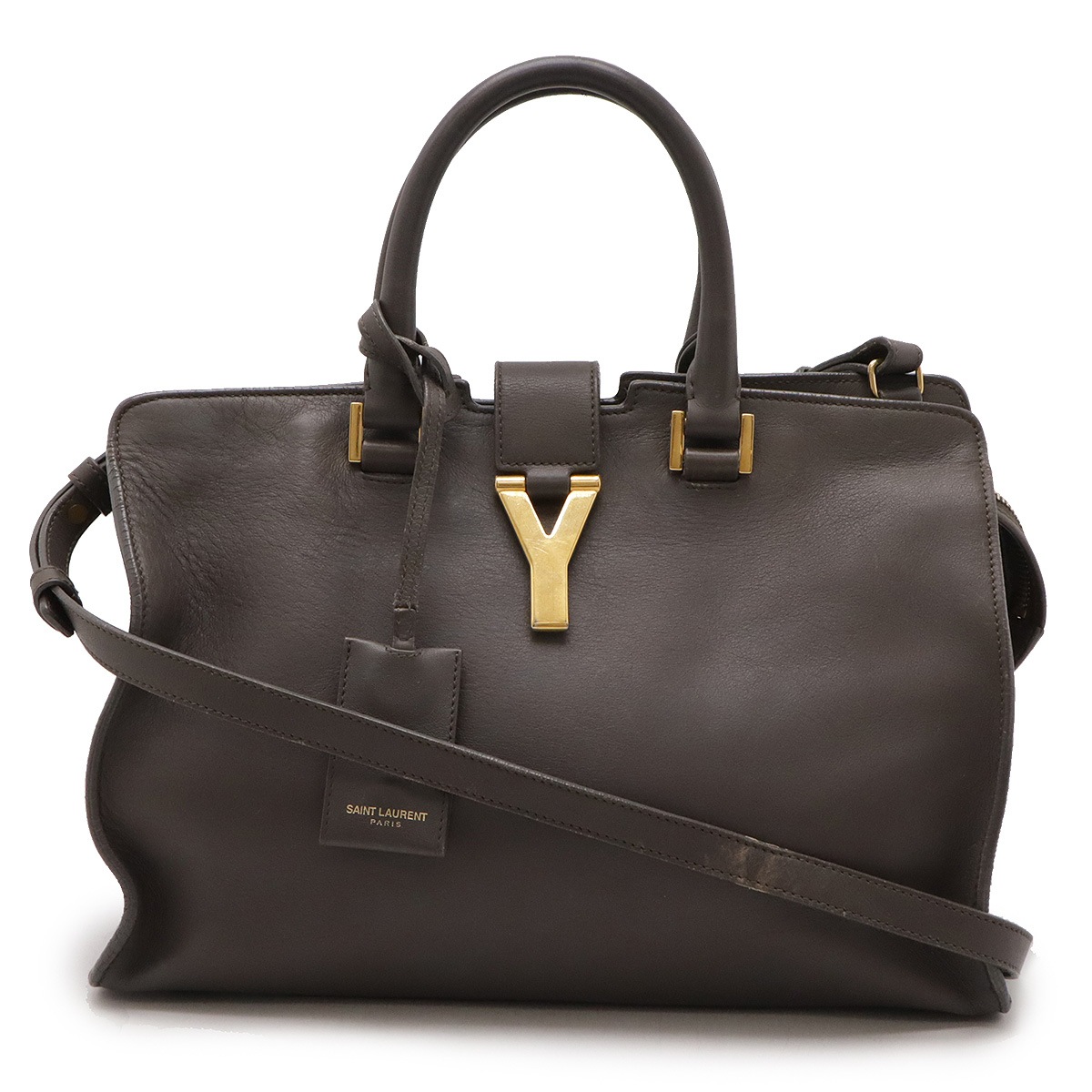 YSL イブサンローラン Yライン プチカバス ハンドバッグ 2WAY ショルダー レザー グレー 31121