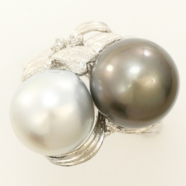 PT900 プラチナ リング 15号 南洋真珠 約11mm 12mm ダイヤ 0.05 鑑別書 中古 63,360円