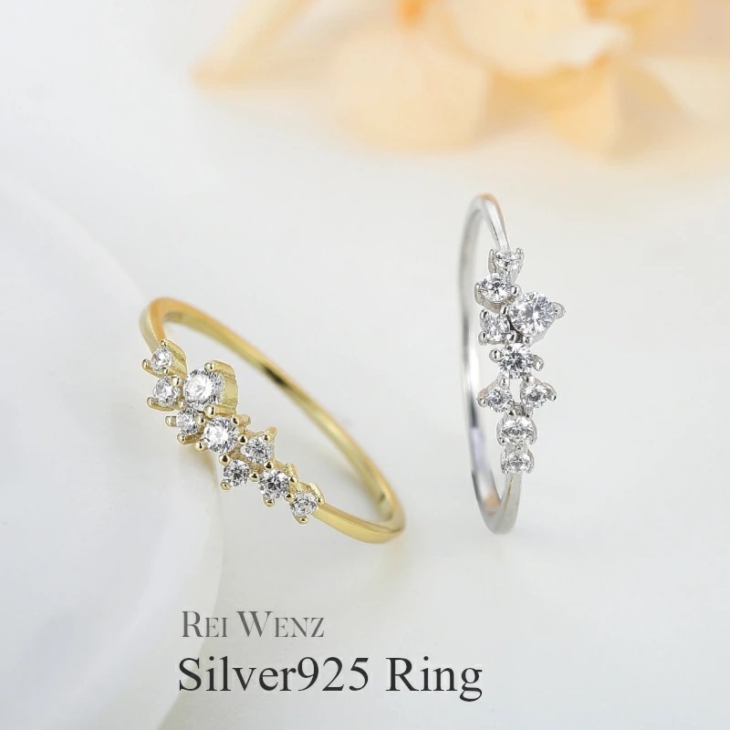 【高品質Silver925】リング 華奢 おしゃれ エタニティリング Silver925 金属アレルギー フリー キュービックジルコニア CZ ラインストーン ゴールド プラチナ シルバー シンプ