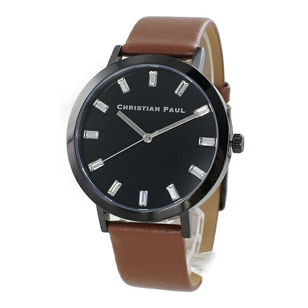 クリスチャンポール メンズ レディース 腕時計 手表 43mm ラグゼ クリスタル ブラウンレザー 黒 茶色 天然皮革 SW-02 誕生日プレゼント ポイント消化