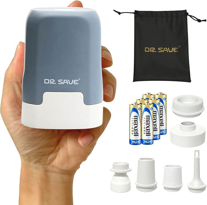 DR.SAVE 乾電池式圧縮エアポンプ MAGIC 旅行 寝具 アウトドア 2in1で空気抜き・入れ 大風量300L/min アルカリ乾電池６本付属 (スカイブルー)