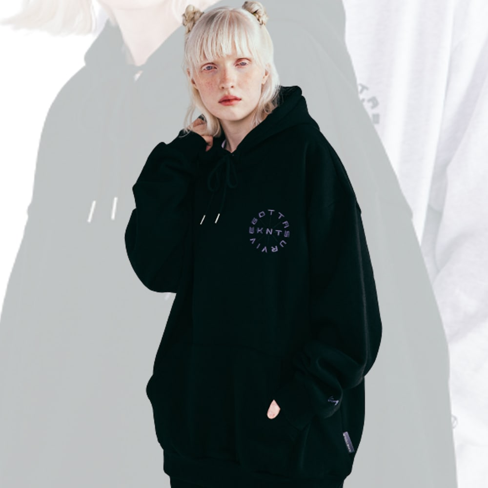 [UNISEX] [男女兼用] CIRCLE LOGO FLEECE HOODY OVERFIT 裏起毛 サークル刺繍フリースフード付きトップス オーバーサイズ