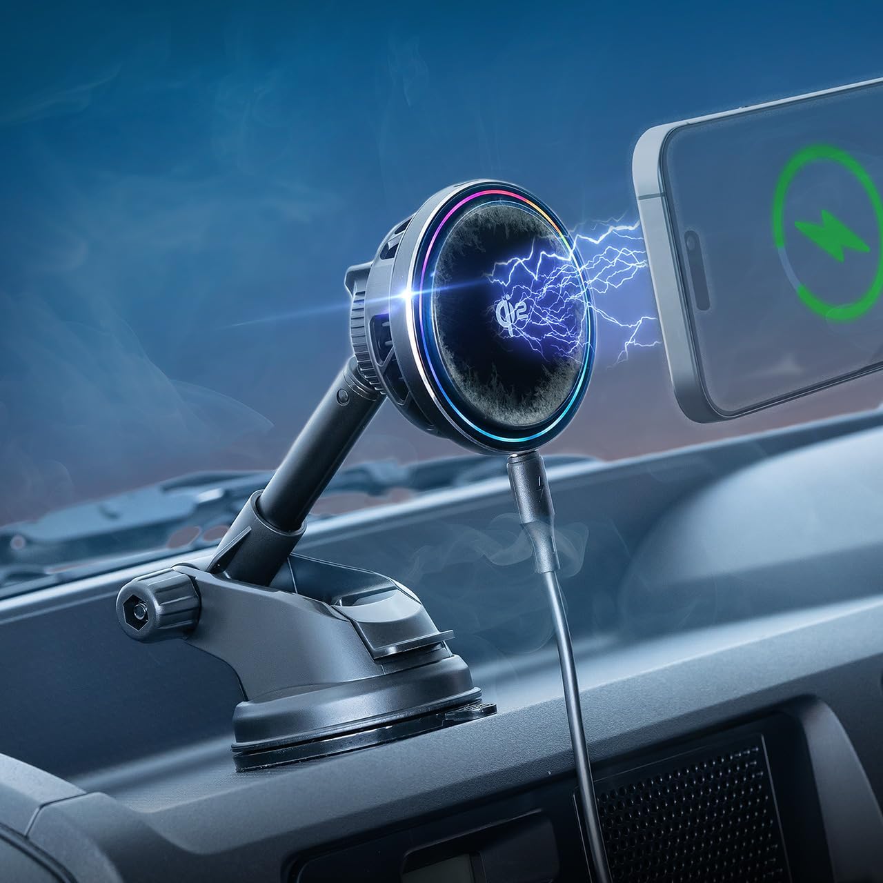 サンワダイレクト 車載ホルダー Qi2/MagSafe対応 ワイヤレス充電 最大15W 冷却 ペルチェ素子 吸盤取付け 向き/角度調整 メタルリング/USB-Cケーブル付き 急速充電 車載充電器 スマ