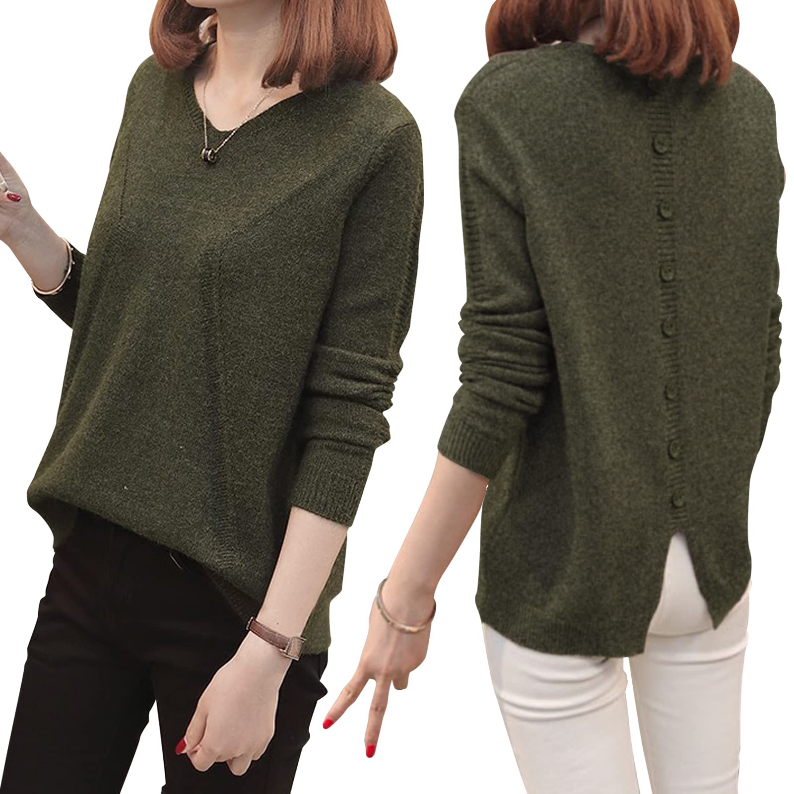 [ BLANK BLANC ] [ ブランクブラン ] 7色展開 vネック ニット シンプル 長袖 着痩せ セーター トップス カジュアル 無地 秋 冬 春 ハイゲージ ニットソー にっとそー シンプ