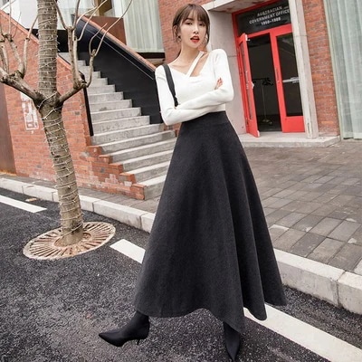 ボトムス スカート ロングスカート マキシ丈 ロング丈 ロング レハイウエスト シンプル 無地 ドレープ Aライン ウール 厚手 厚い 脚長 シルエット 美ライン 大人可愛い かわいい 可愛い