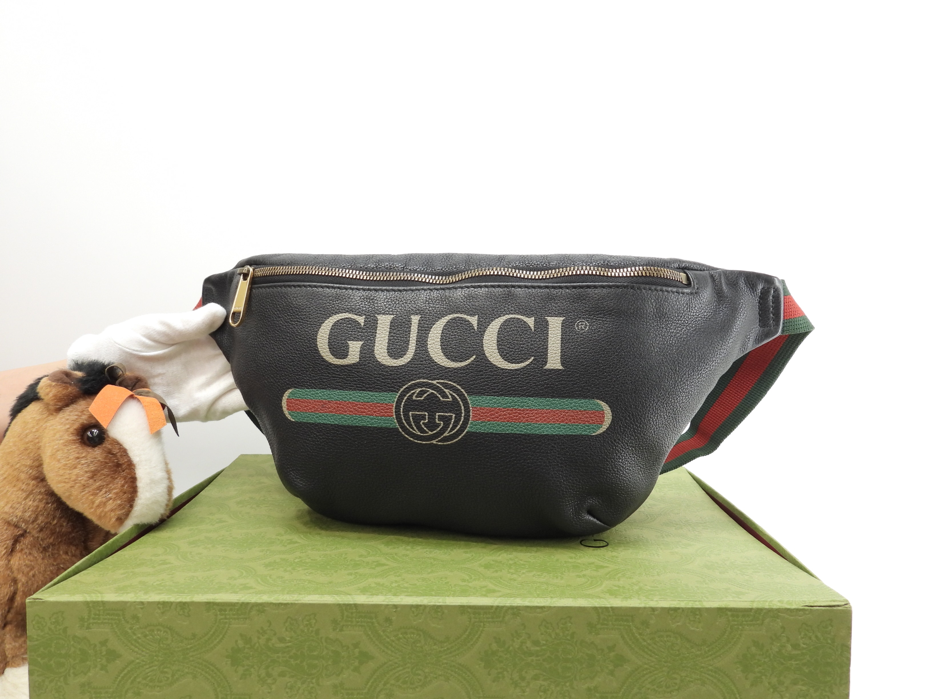 クロスボディバッグ GGロゴプリント レザー黒 斜掛ショルダーバッグ@ 6