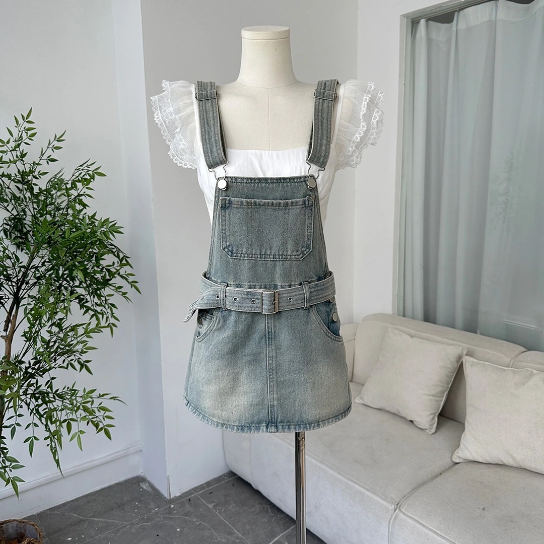出身のスパイシーハローララ少女/夏のウエストハグドレス年齢を軽減するデニムのオーバーオールとキュロットあなたの家