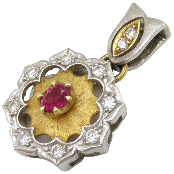 Kenji kiuchi 木内賢治 ペンダントトップ ルビー×ダイヤ K18YG Pt900 ルビー ダイヤモンド プラチナシルバー×イエローゴールド 花モチーフ PT900×K18YG コンビ 【中