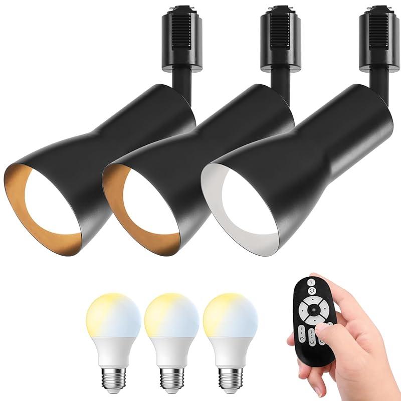 【国内即発】Pirlamp ダクトレール用 スポットライト 3個セット 消費電力8.3W(60W形相当) 900LM E26口金 LED電球付き リモコン付き 調光 調色 レールライト ダクトレール照