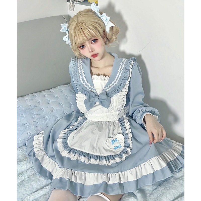 【1点ご購入 で10点プレゼントいたします】白黒メイドワンピース女装キュートロリータメイド制服セット