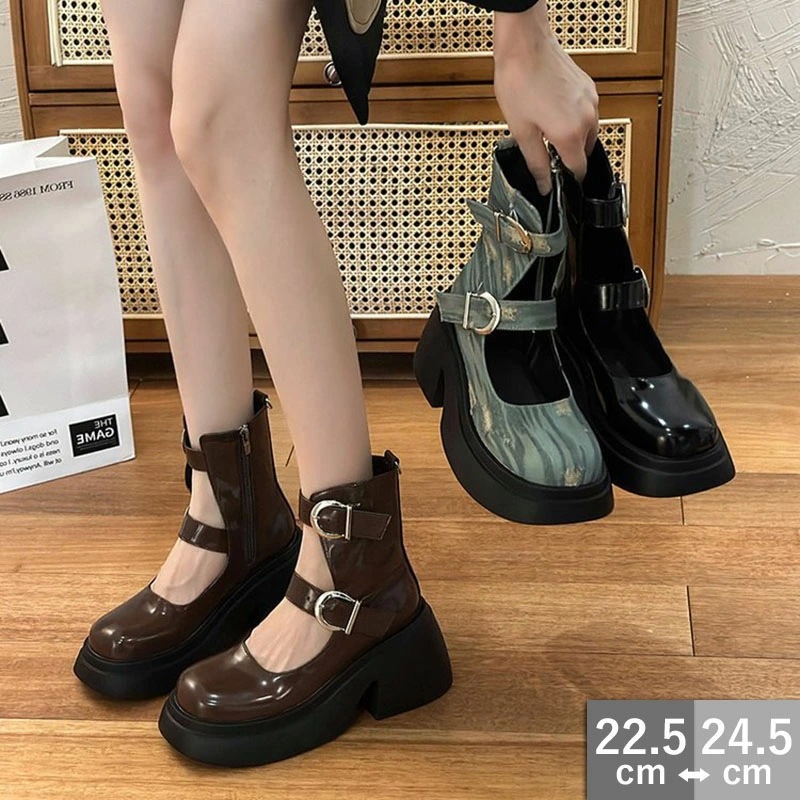 厚底シューズ ローファー パンプス ブーツ ショートブーツ 痛くない 7CM ストラップ ラウンド