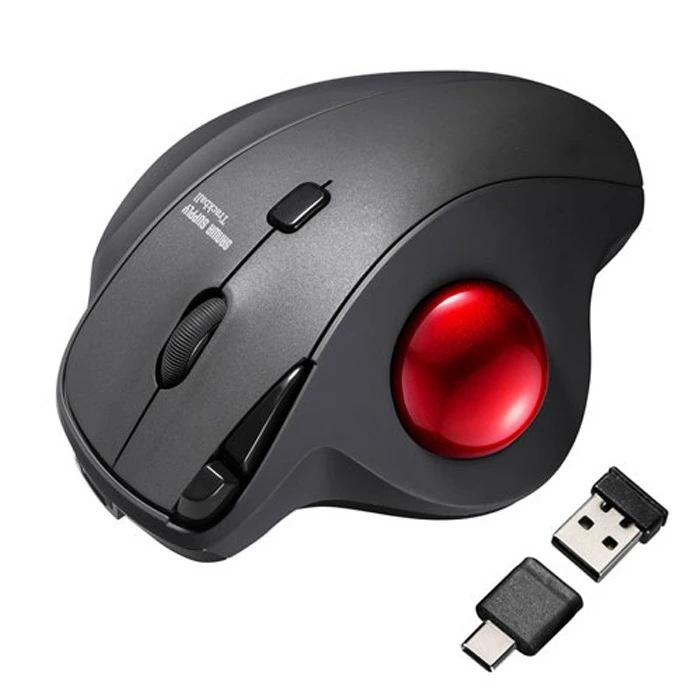 ワイヤレストラックボール 静音5ボタン親指操作タイプ MA-WTB185BK
