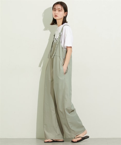 サロペット ナイロン素材ウエストドロストサロペットパンツ