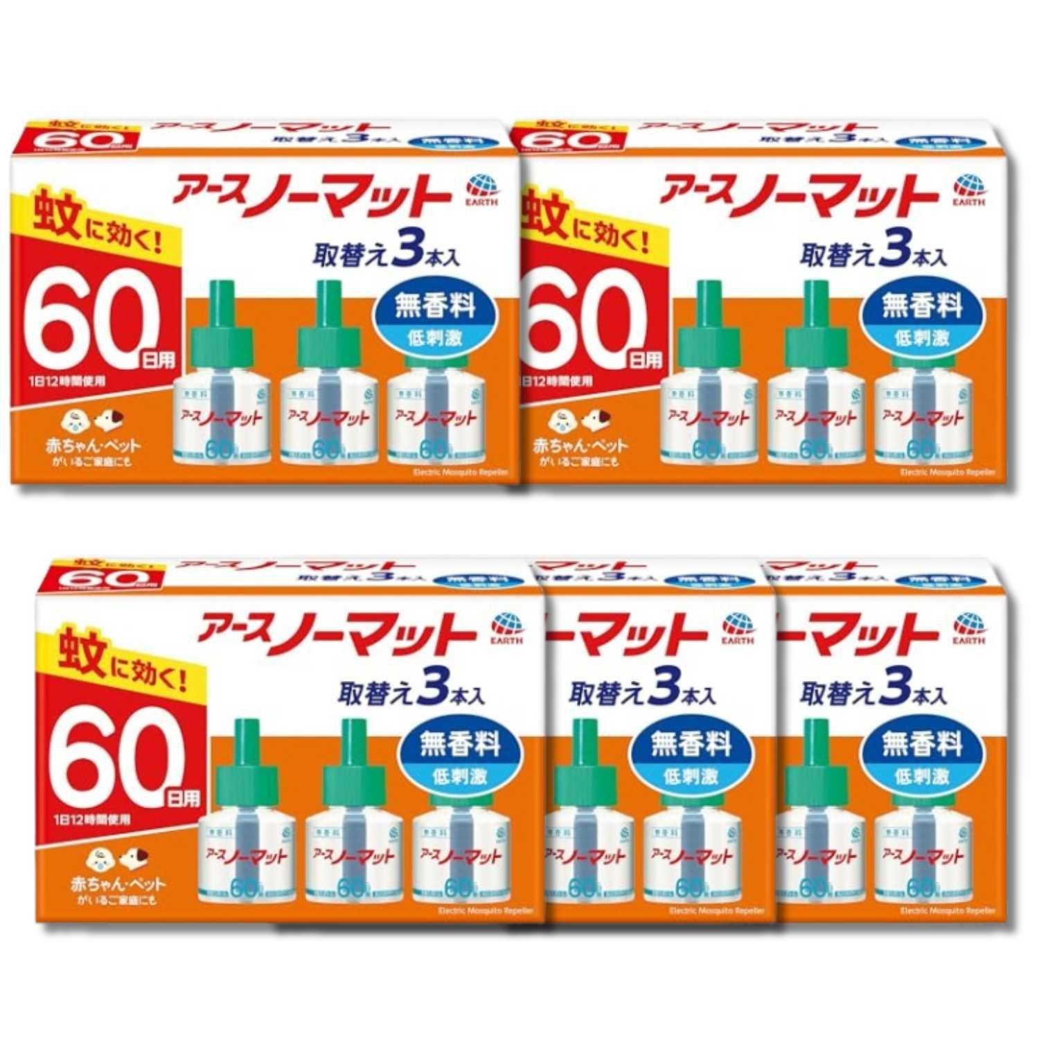 5個セット アース製薬 アースノーマット 60日用 取替えボトル 無香料 3本入