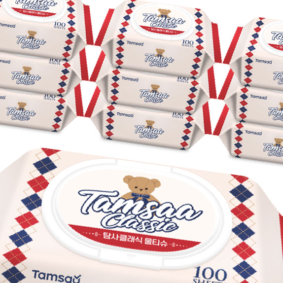【 TAMSAA 】タンサ ウェットティッシュ エンボス キャップ型 100枚の 10パック/ 韓国直送