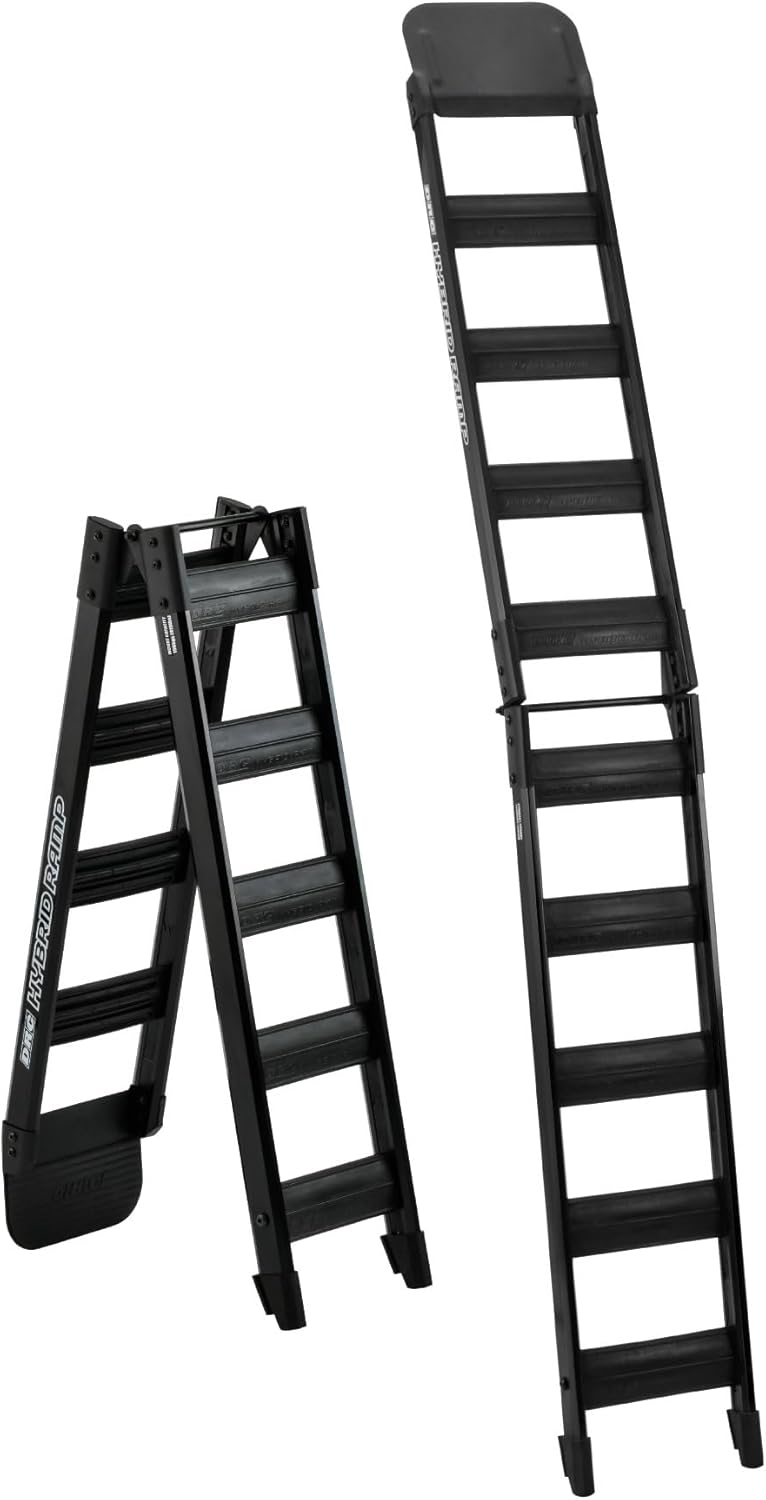 ディーアールシー(DRC) ハイブリッドランプ 180cm ブラック 折りたたみタイプ 耐荷重 190kg 軽量 アルミ/樹脂 バイク オートバイ トランポ ラダー ブリッジ スロープ