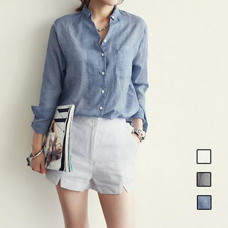 2025年夏新作韓国ファッションブラウス レディース オフィス 日焼け止め 長袖 襟付き vネック シフォン 大き シャツ ブラウス