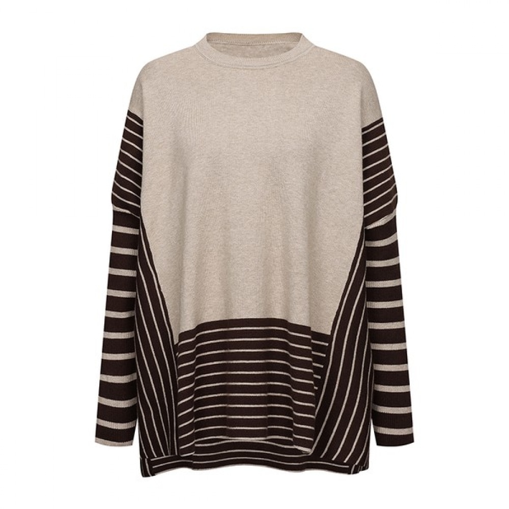 (Max Cartizio) サイドスリットストライプルーズフィットニットTシャツ