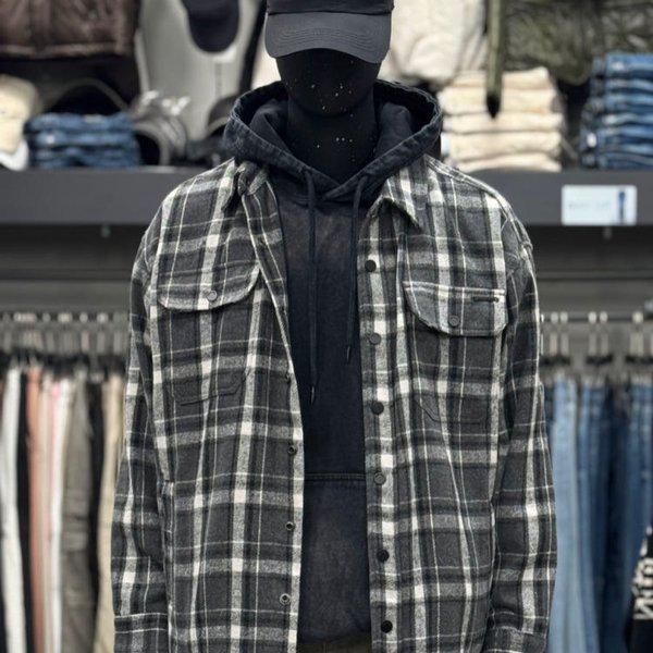 男性フランネルツーポケットチェックシャツ-DG