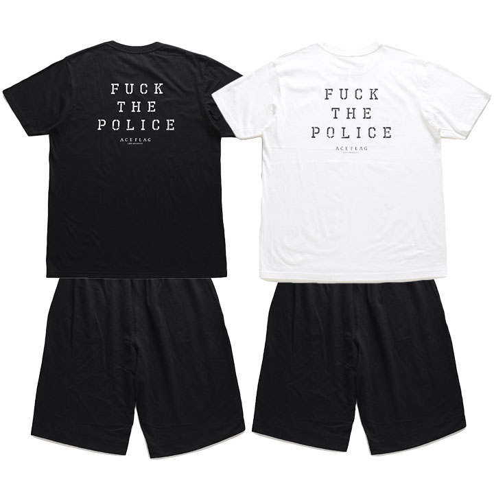 ACE FLAG 上下セット 半袖 ブランド Tシャツ ハーフパンツ メンズ 春夏用 黒 白 大きいサイズ エースフラッグ セットアップ ショートパンツ Fuck