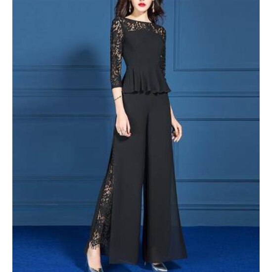 【取寄：納期2週間】オールインワン 大きいサイズ 2XL 3XL パンツスーツ レース 春服 夏服 ツーピース