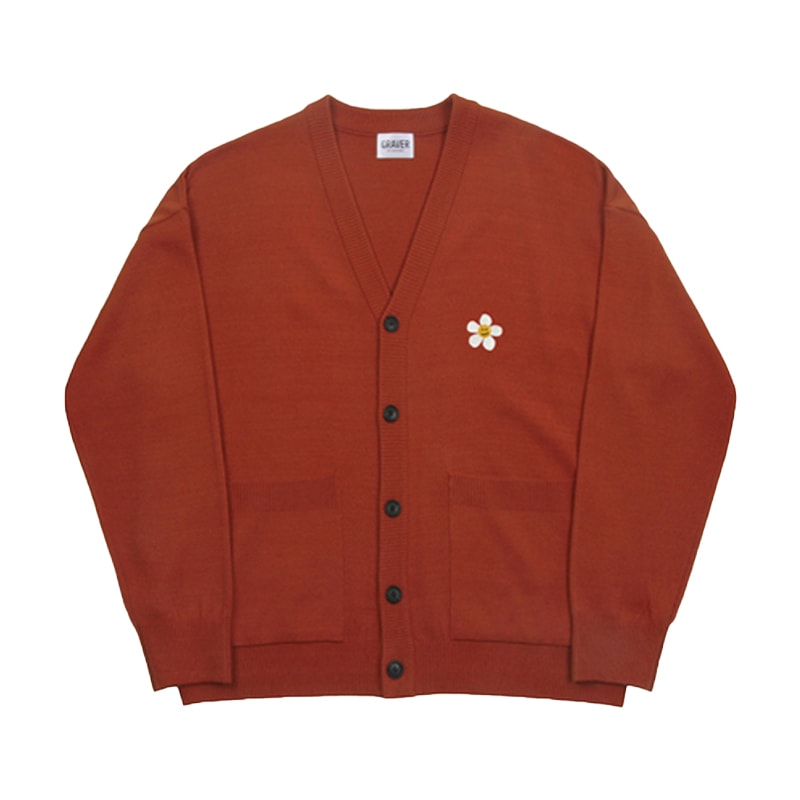 [UNISEX]Flower dot embroidered knit cardigan_Orange 6,073円