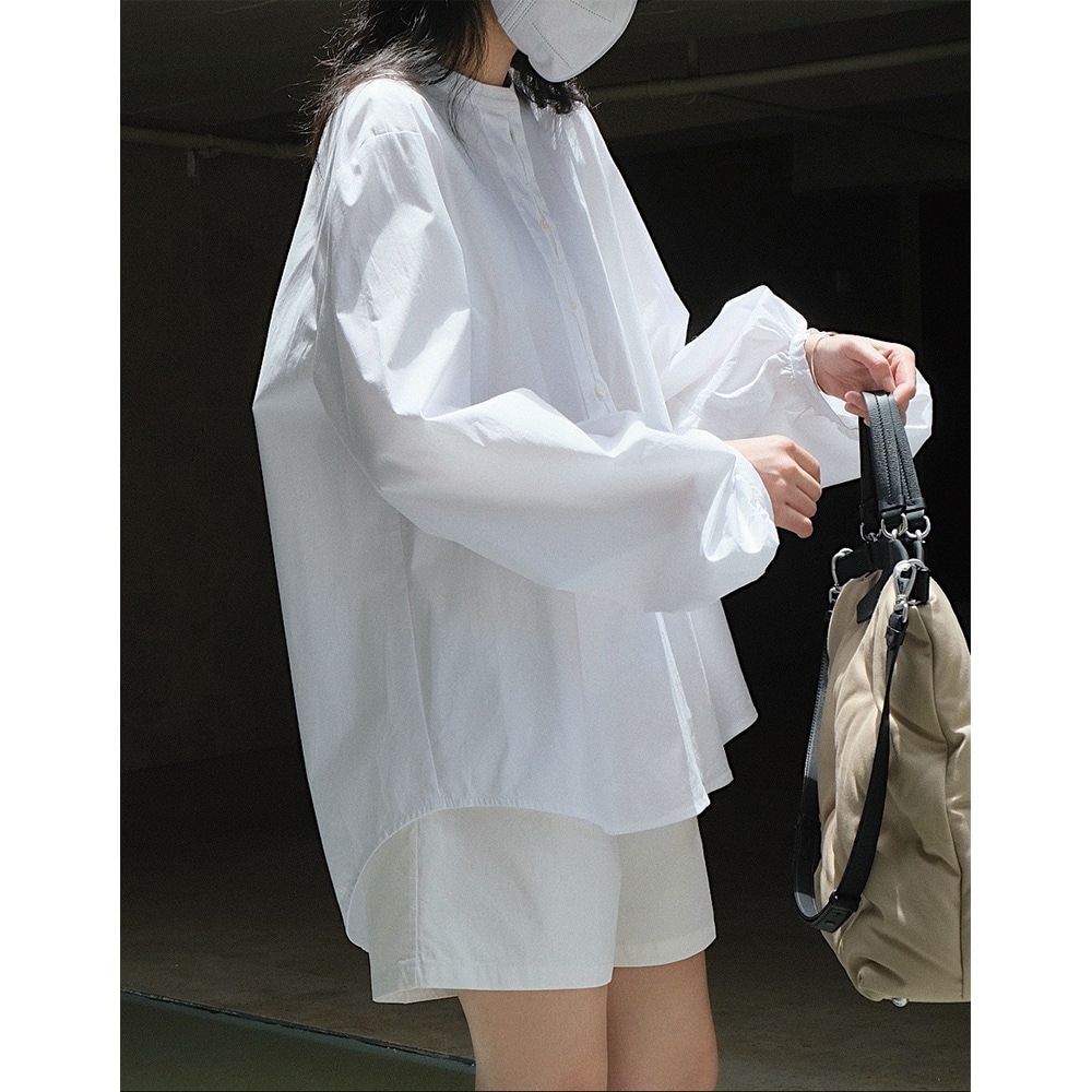 2025 夏 ロングシャツ長袖 チュニック ラウンドネック ホワイトロングシャツ カジュアル ボタン付き 長袖 通勤 UVカット 体型カバー レディース