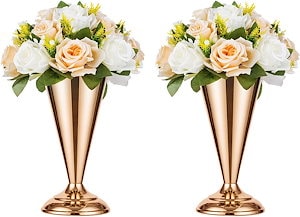 卓上メタルウェディングフラワートランペット花瓶2個テーブル装飾センターピース造花アレンジメント
