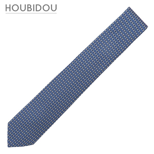 エルメス ネクタイ クラバット 7cm アンジップ シルク マリン×アズール×ブラン 紺 青 白 総柄 H柄 UN ZIP 新品 未使用 H339239T 02 【箱】【中古】