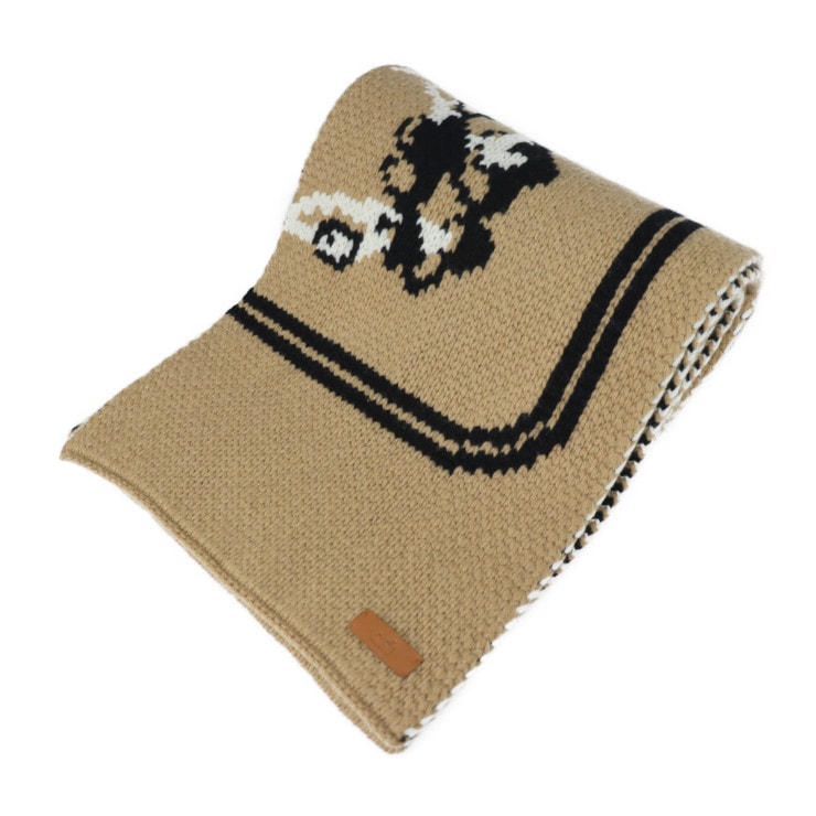 新古未使用展示品 HERMES エルメス BRIDES de GALA ブリッド・ドゥ・ガラ マフラー カシミヤ 100% キャメル エクリュ ブラック 式典用馬勒 ニット【本物保証】