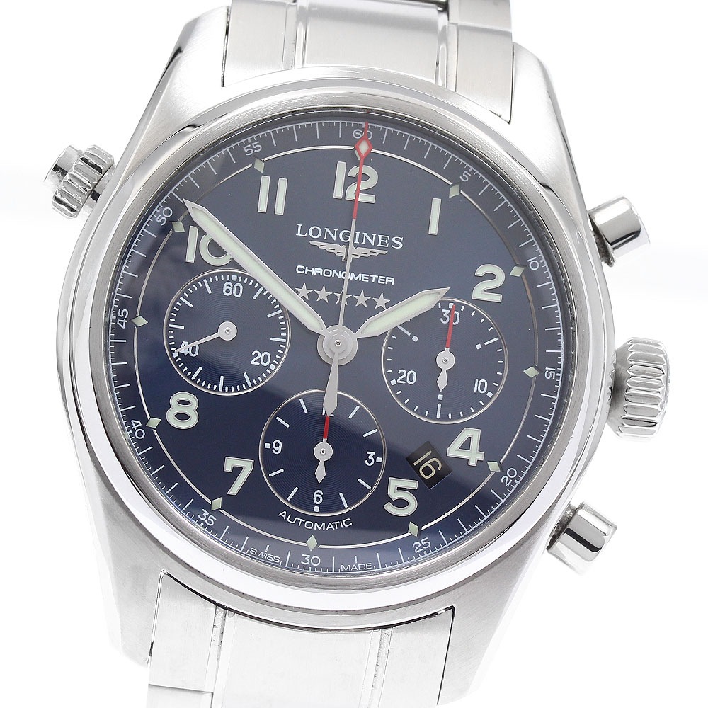 ロンジン LONGINES L3.820.4.93.6 スピリット クロノグラフ 自動巻き メンズ 保証書付き_921867【中古】