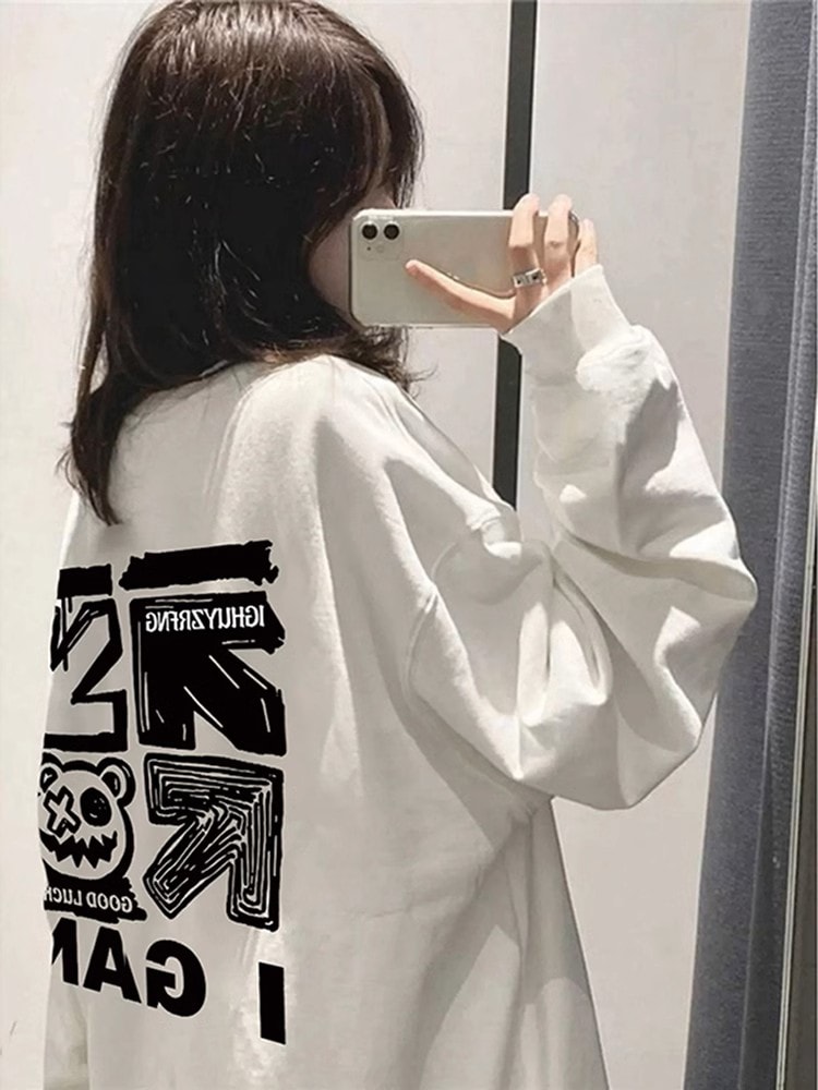 サブカル系 地雷系 ユニセックス ゴシック系 人気 ホワイト 長袖 春 秋 ルーズ ストリート メンヘラ V系 ヴィジュアル系 服 ファッション ビッグシルエット レディース ゆったり 大きい