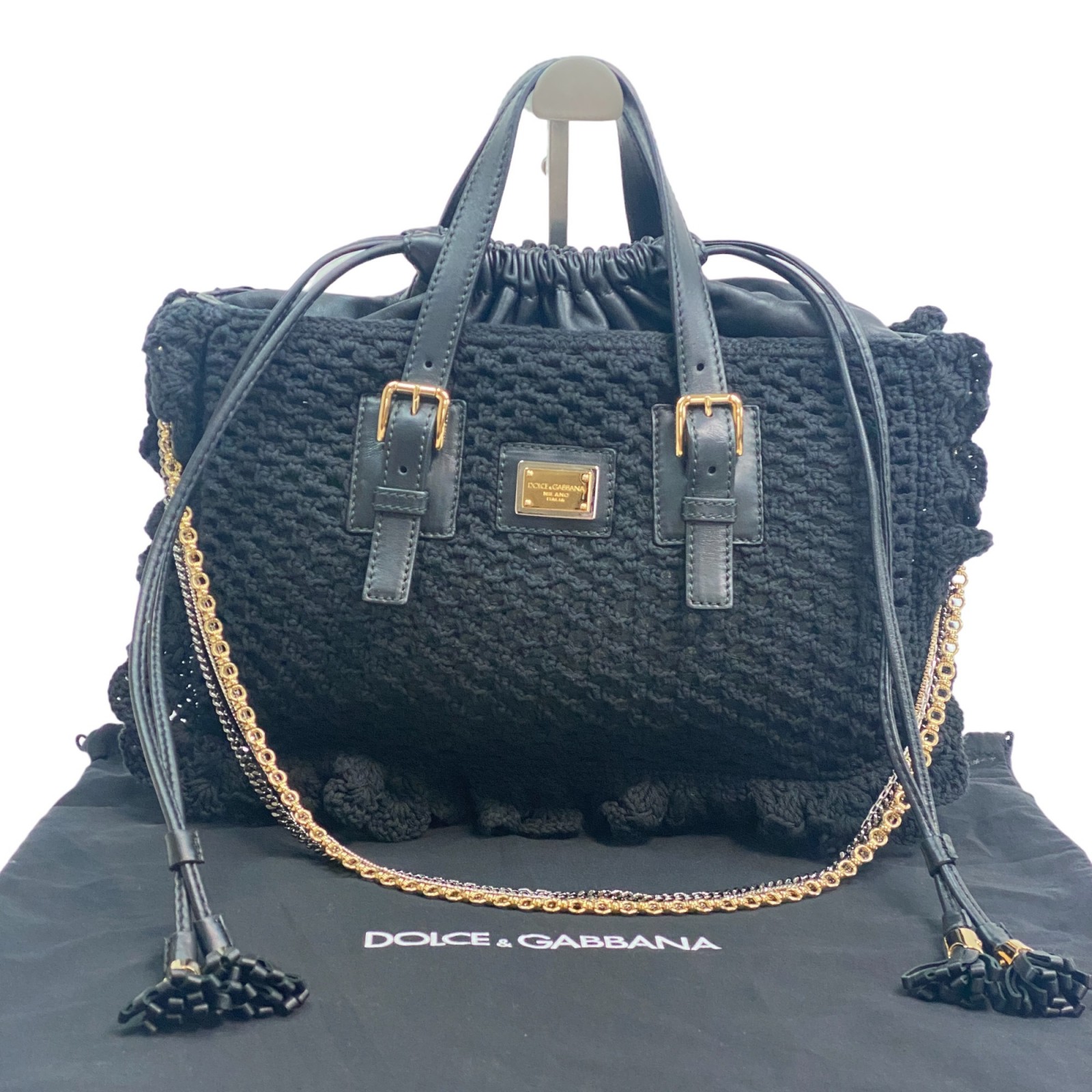 【中古】美品 ドルチェアンドガッバーナ DOLCE&GABBANA  レディース チェーン コットン トートバッグ