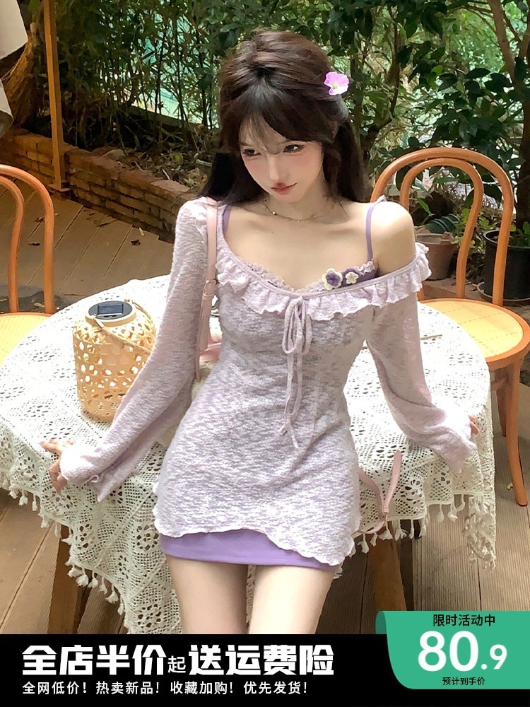 小さな紫色のワンショルダーサスペンダードレスレディース2024年夏新作初春見事なヒップスカートスーツ