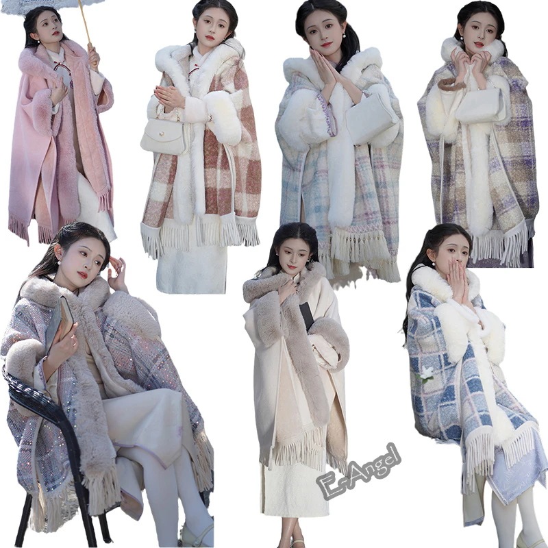 【快速出荷】ポンチョコート レディース 冬 マント コート 裏起毛 もこもこ ふわふわ アウター ストール フリンジ ケープ フード付き フェイクファー 防寒 ゆったり 厚い 暖かい エレガント 5,122円