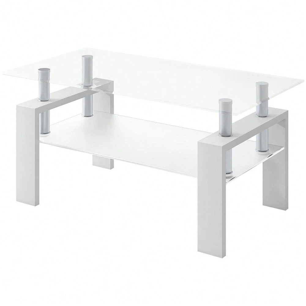 ガラステーブル コーヒーテーブル 幅88cm 強化ガラス天板 ホワイト ガラス製 コーヒーテーブル