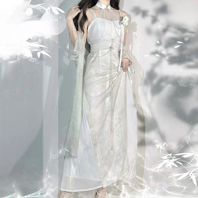 デザイン煙雨江南新韓国元素改良首掛けワンピース2点セット値下げ 4,143円