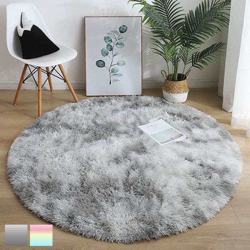 【韓国】ふわふわ北欧ホテル風 丸型マイクロファイバー ファーラグ