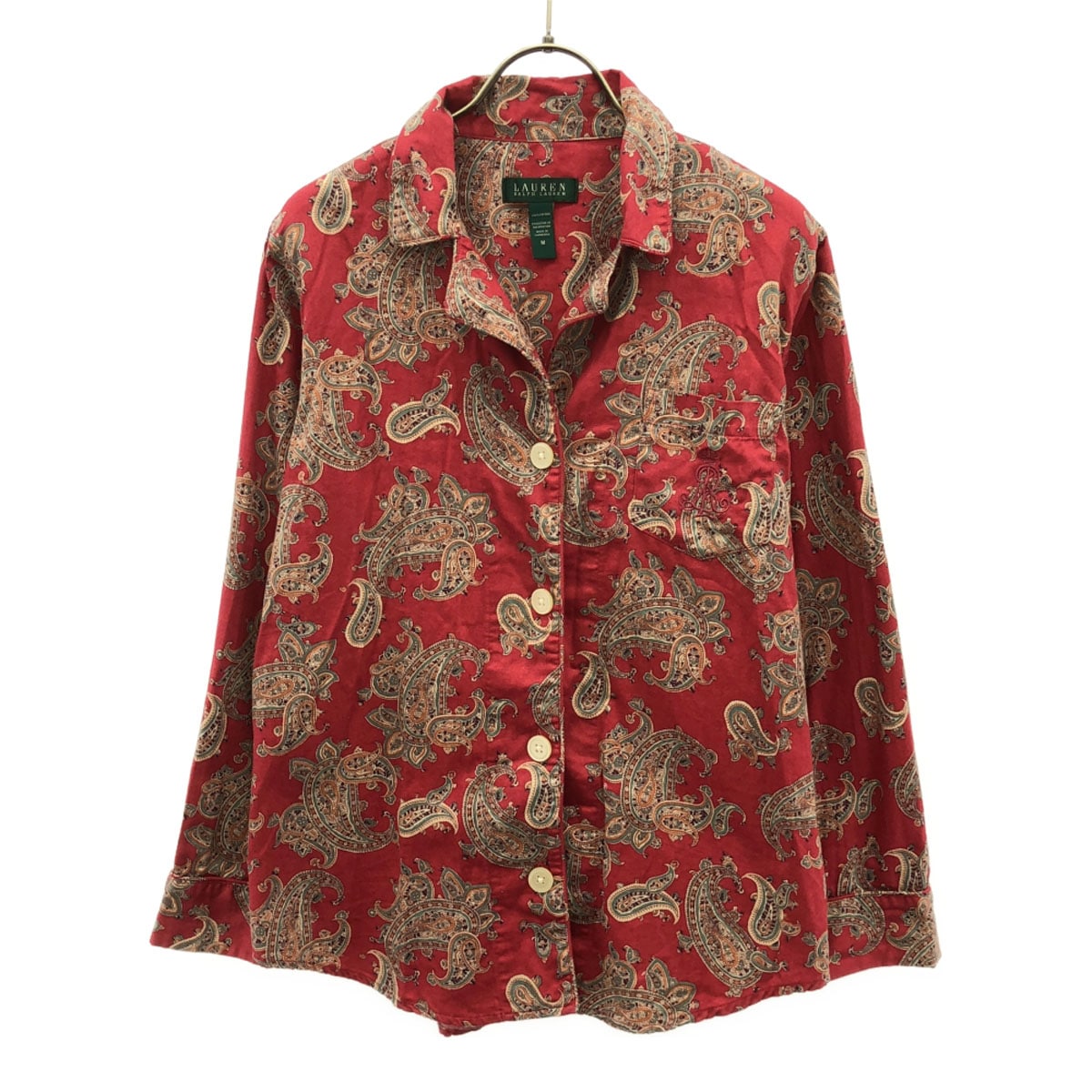 LAUREN RALPH LAUREN ローレンラルフローレン ペイズリー柄 ロゴ刺繍 長袖 コットンシャツ M レッド系 レディース 古着 5,994円