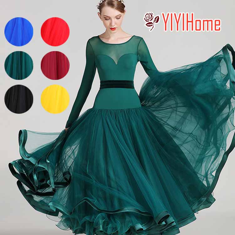 レディース 社交ダンス衣装 モダンドレス レースワンピース ビジュー ラインストーン オフショルダー キャミソール 長袖 パステルカラー レッド　ブラック 上品 華やか キレイ ゴージャス 豪華 高級